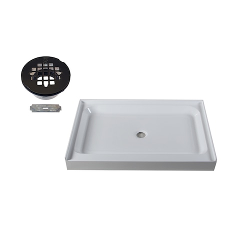 Westbrass Shower Pan 48 x 36 3-Wall W/ Center Plastic  Drain W/ Modern Cross Grid in Oil Rubbed Bronze HPG4836WHP-12